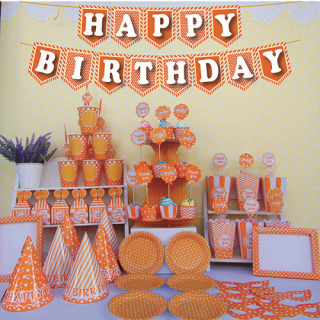 Bộ phụ kiện trang trí sinh nhật chủ đề màu cam