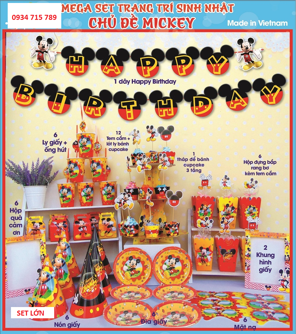 Bộ phụ kiện trang trí sinh nhật chủ đề chuột Mickey