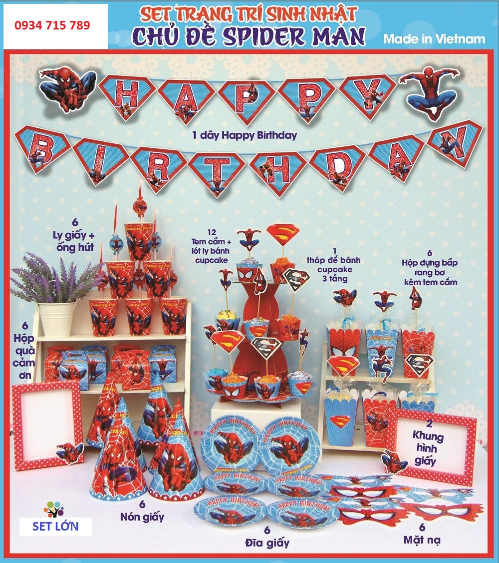 Bộ phụ kiện trang trí sinh nhật chủ đề Spider man