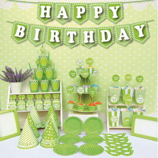 Bộ phụ kiện trang trí sinh nhật chủ đề xanh lá cây